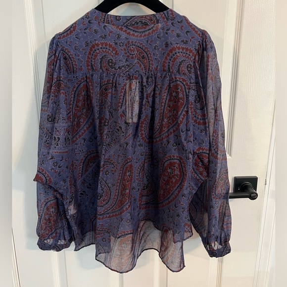 NEW Alex Mill Easy Popover Top Paisley Size L Blue Maroon oversized Shell Button - Picture 6 of 13